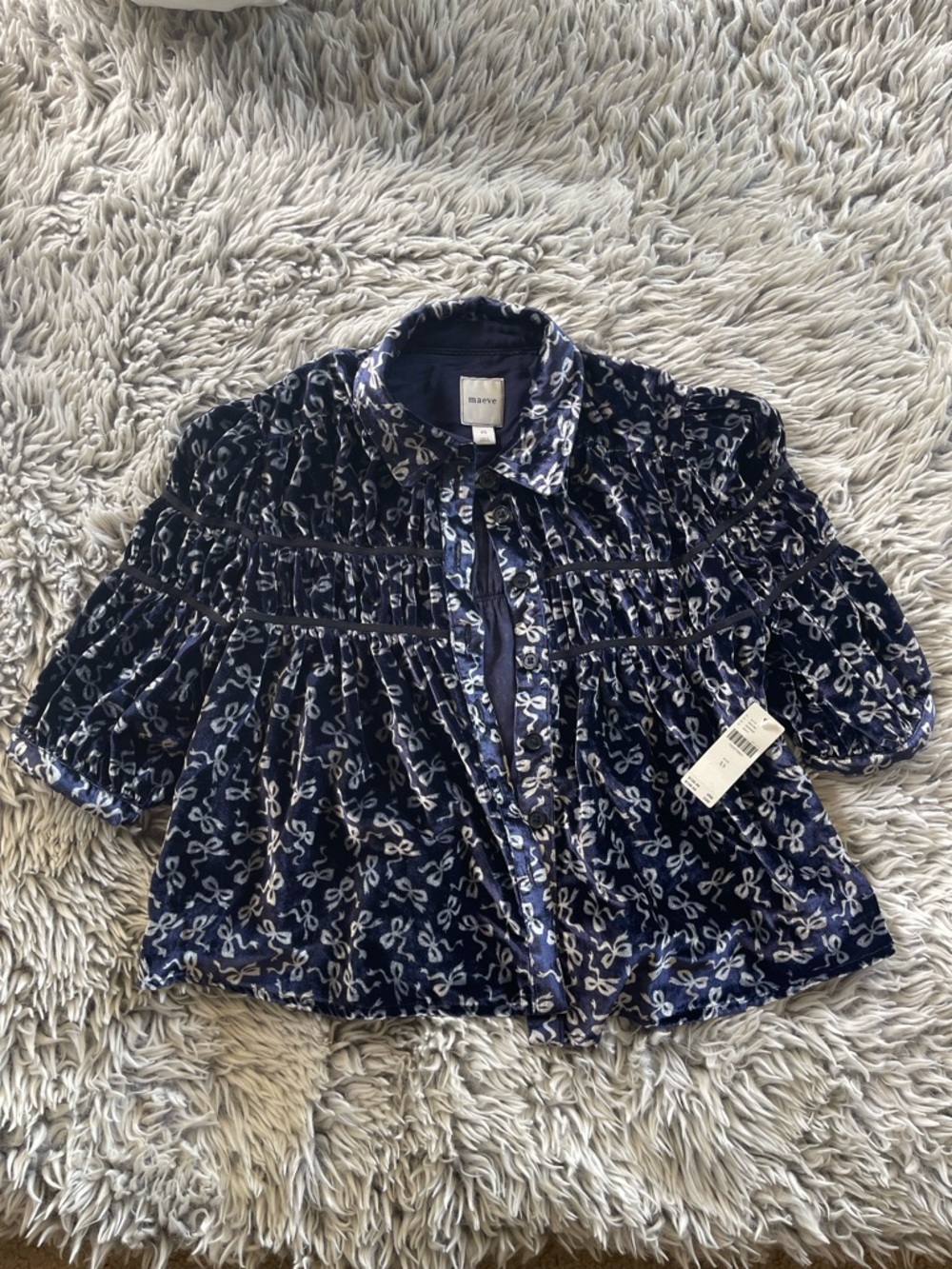 The Leandra Velvet Shirred Yoke Blouse by Maeve